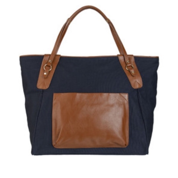 Stylish Navy and Brown Travel Bag - Picture 1 of 15